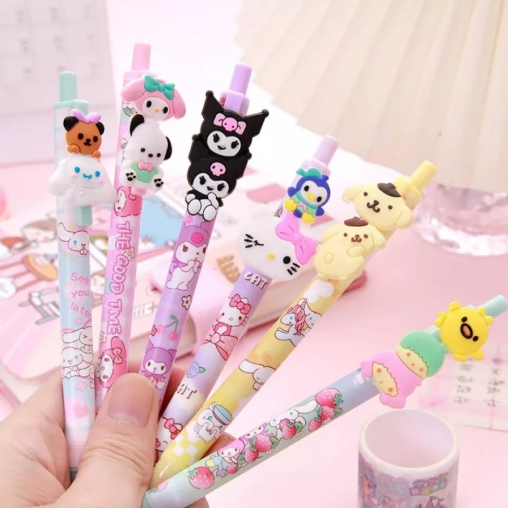 Japanese Kawaii Black Ink Gel Pens HelloKitty Kuromi Purin Cinnamoroll My Melody